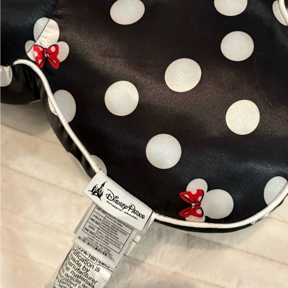 Disney Parks Minnie Mouse Bow Throw Pillow Black Satin White Polka Dots - Picture 2 of 2